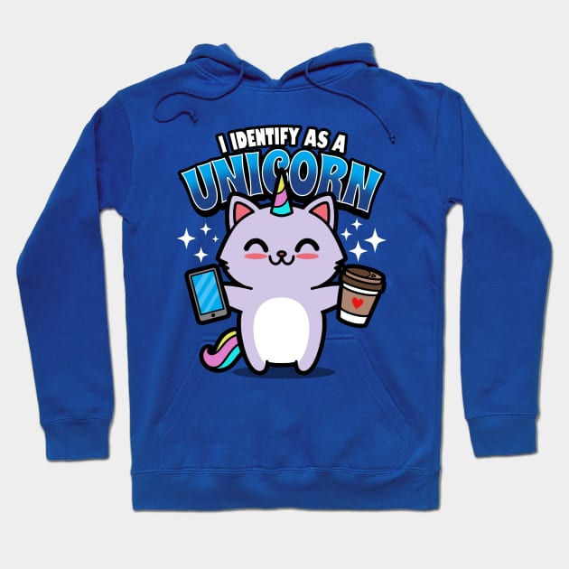 Cute Kawaii Coffee Lover Unicorn Techie Cat Funny Millennial Meme Hoodie by BoggsNicolas